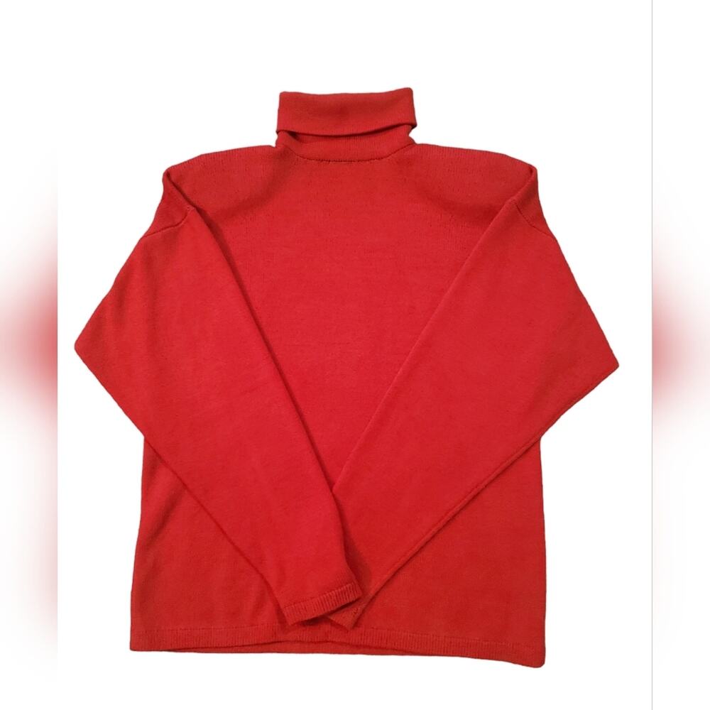 ST. JOHN BY MARIE GRAY Vintage Red Turtleneck Sz 10 has flaws neck stitch